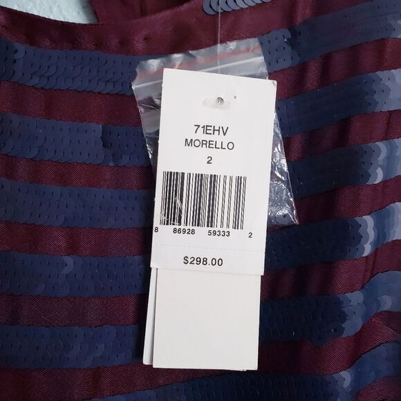 French Connection Burgundy and Navy Sequin Striped Dress - Picture 6 of 10